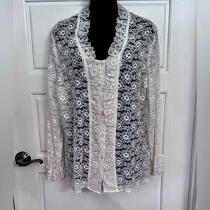 Tumbleweeds Vintage White Lace Button-Up Blouse